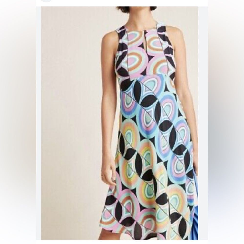 Anthropologie Kenzie Asymmetrical Dress with Pastel Swirls Size 6